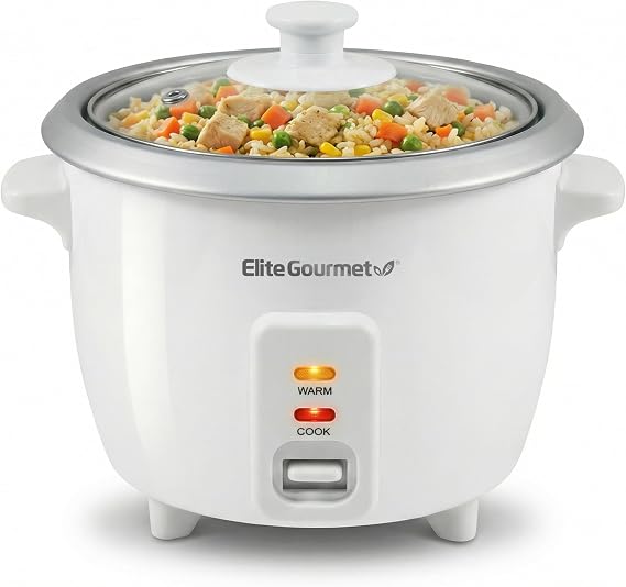 Elite Gourmet ERC-003X Rice Cooker, Keep Warm, White, 6 Cups Cooked | 3 Cups Uncooked - Also Makes Soups, Stews, Grains and Hot Cereals for Versatile One-Pot Meals