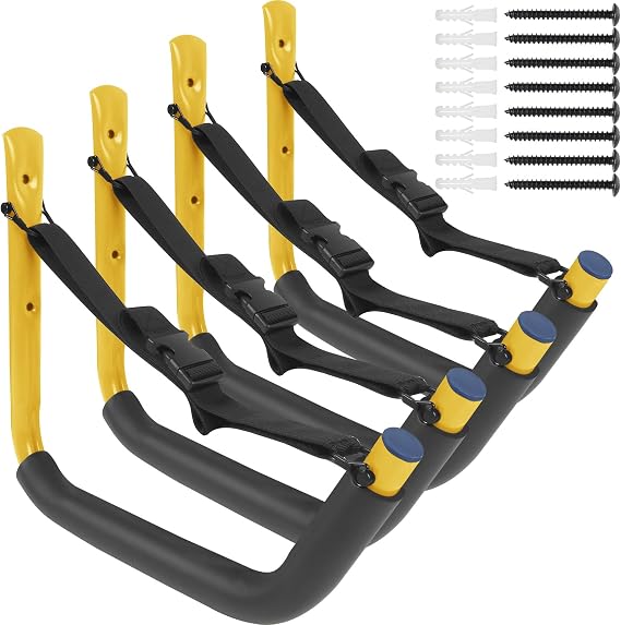 BALAVA Kayak Storage Rack,Kayak Rack for Garage,Kayak Wall Mount Kayak Wall Rack with Nylon Straps,Heavy Duty Kayak Hanger Kayak Hook Suitable for Kayaks and SUP Paddle Board(4Pack,6 Colors)