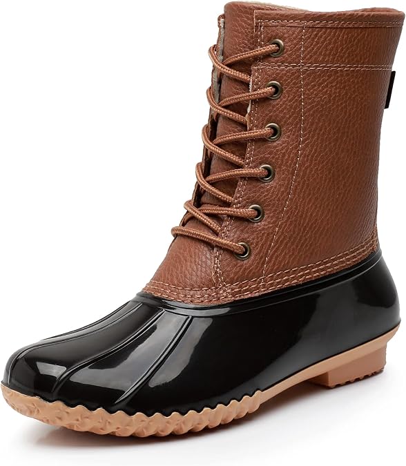 Women's Winter Duck Boots, GAWBAW Waterproof Lace Up Ankle Snow Rain Boots For Women