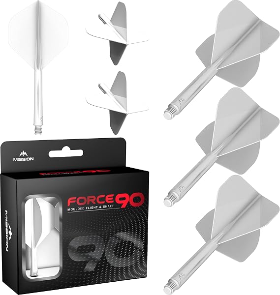 Mission Darts Force 90 | Integrated Precision Moulded Dart Flight And Shaft System, Pack of 3 Professional Durable 2-In-1 Combined Dart Flights And Stems | Standard No.2 (White, Tweenie)