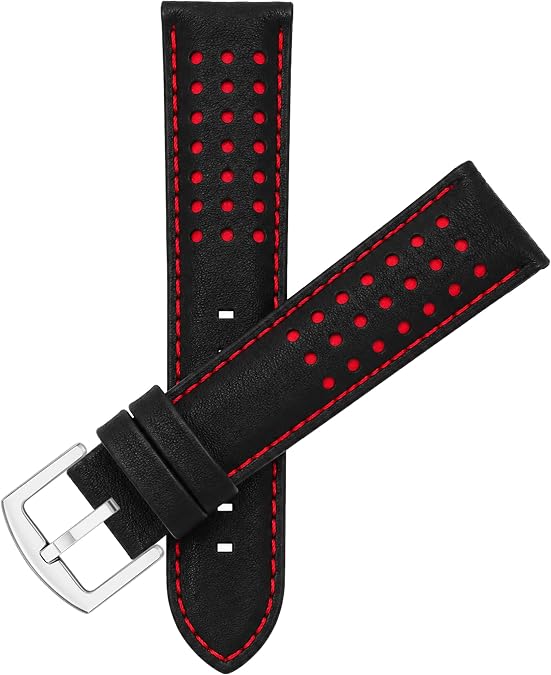 Mens Leather Rally Strap, Two-Tone Racing Watch Band for Men, 20mm-22mm