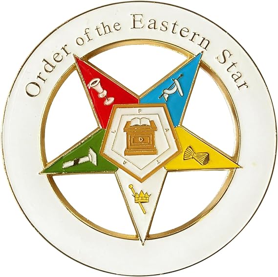 Order of the Eastern Star Round Masonic Auto Emblem - [White & Gold][3'' Diameter]