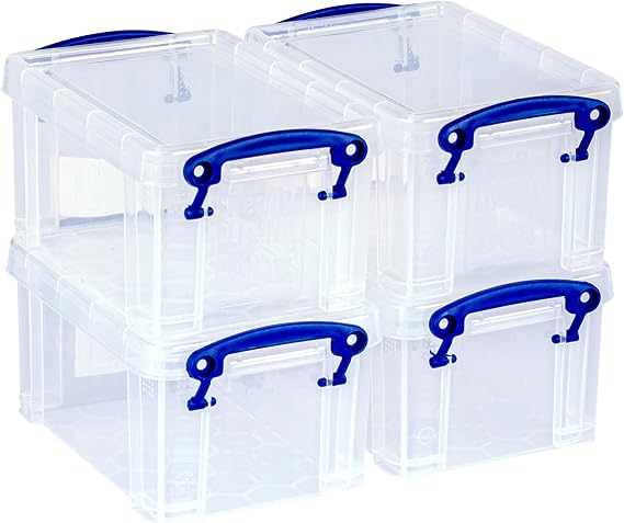Really Useful Plastic Storage Box 0.7 Litre Clear (Pack of 4)