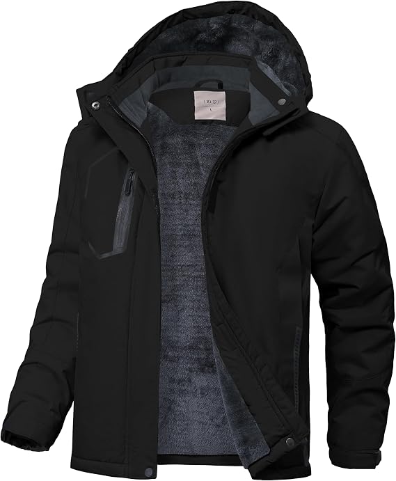 Kids Winter Jackets Warm Fleece Waterproof Snow Jacket with Zipper Pockets Detachable Hood