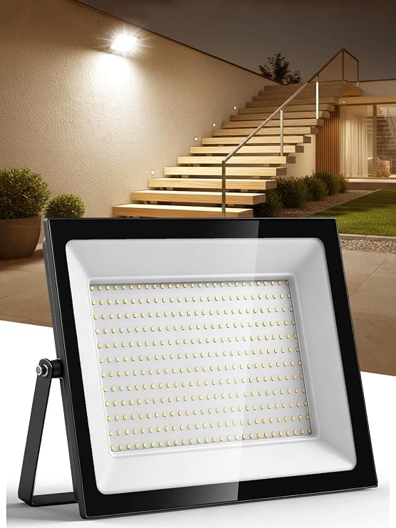 300W LED Floodlight Outdoor,30000LM Super Bright LED Security Lights,3000K Warm White Flood Lights Outdoor,IP66 Waterproof Outside Lights,Outdoor Light for Yard Garden Garage [Energy Class F]