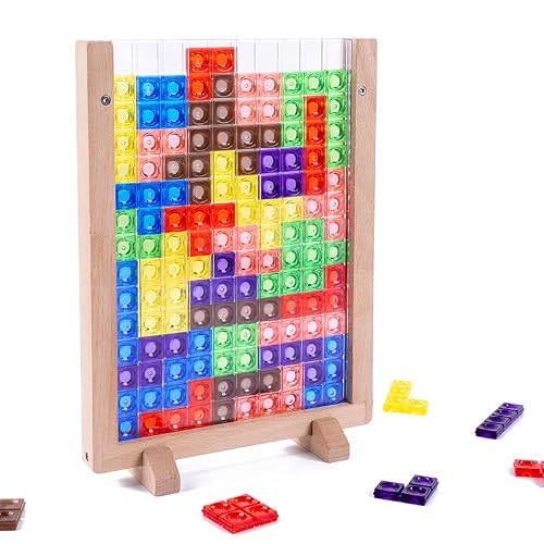Wooden Tetris Style Puzzle Board for Kids with Colorful Blocks Educational Toys, Logic Games for Kids, Building Blocks Puzzle, Tetris Tabletop Game, Educational Toys, 3D Dimensional, Eco-friendly