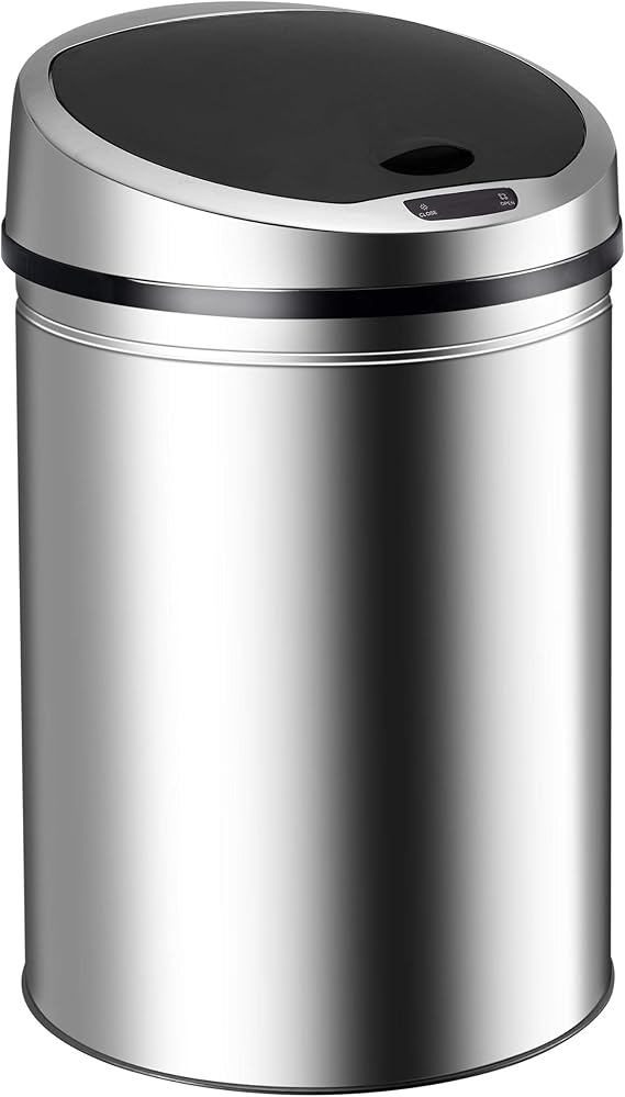 Ribelli Stainless Steel Bin with Sensor Automatic Opening and Close Clamp Ring for Bin Liners Removable Lid with LED Function Indicator