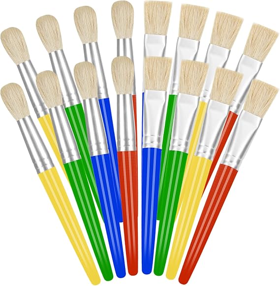YGAOHF 16 Pcs Paint Brushes, Bulk Kids Paint Brushes, Round and Flat Paint Brushes for Kids, Easy to Clean & Handle Paintbrushes with Bristle, Chubby Toddler Paint Brushes for Acrylic Oil Watercolor