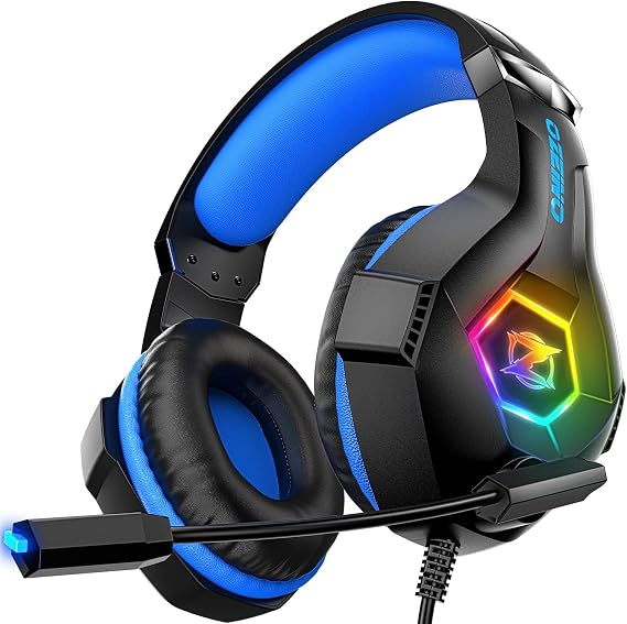 Gaming Headset for PC, Ps4, Ps5, Xbox Headset with 7.1 Surround Sound, Gaming Headphones with Noise Cancelling Mic RGB Light Over Ear Headphones for Xbox Series X/S, Switch-Black Blue