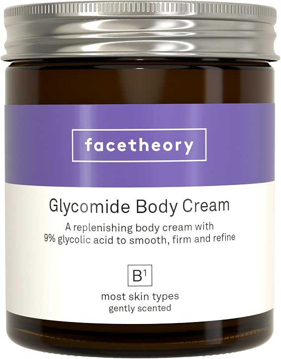 Facetheory Glycomide Body Cream B1 with 9% Glycolic Acid and Ceramide 3 | Smooths, Firms and Hydrates Dry Skin | Vegan & Cruelty-Free | Made in UK | Bergamot Fragrance | 170ml