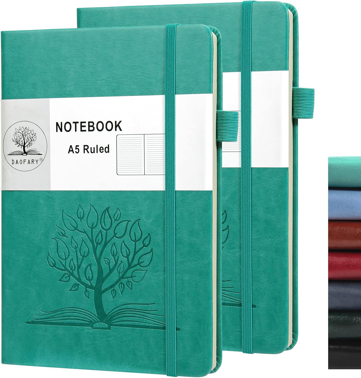 Daofary 2Pack Lined Journal Notebook with Pen Holder—A5 Leather Journal Notebooks with 160 Pages 100gsm Thick Paper, Writing Hardcover Notebook for Work Woman Men 8.4 x 5.7 in