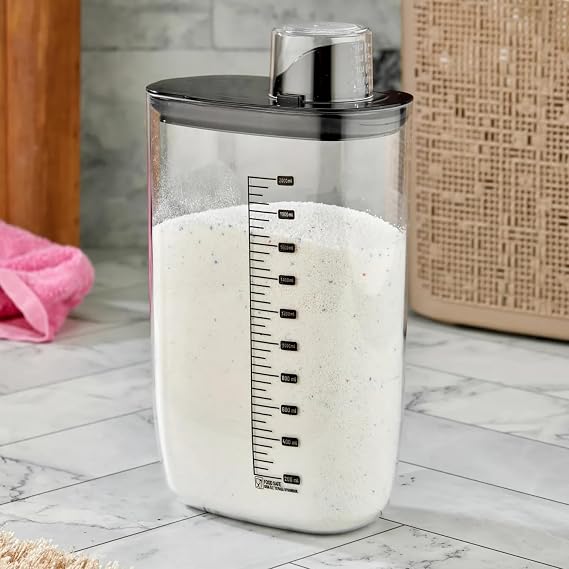 Hava Geçirmez Vakumlu Deterjan Saklama Kabı - Kendinden Ölçekli Vakum Kapaklı Deterjanlık 2100 ml