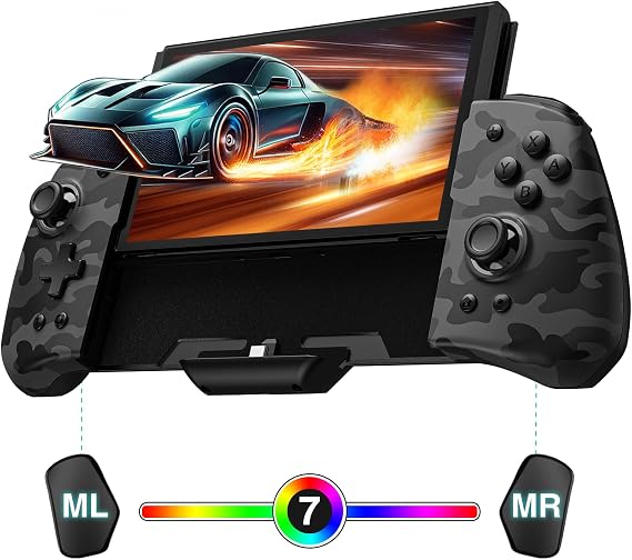 PALPOW Hall Effect Switch Controller for Nintendo Switch/OLED One-Piece JoyPad, Ergonomic Switch Handheld Controller with/RGB/Turbo/Mapped Switch Pro Controller - Black Camo