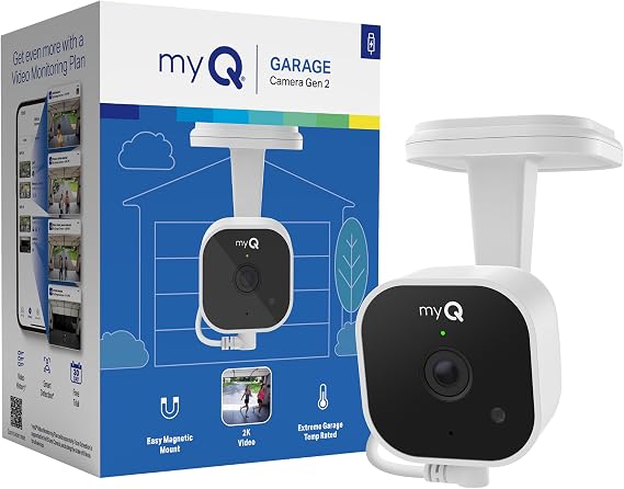 myQ Garage Plug-in Camera Gen 2 2K Smart Wi-Fi Garage Camera with Night Vision, Wide-Angle Lens, 2-Way Audio, Magnetic Base & Motion Alerts, App Control Compatible with Your Garage Door Opener