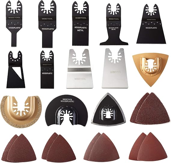 WISETOOL 23 Piece Oscillating Multi Tool Mixed Accessories,Quick Release Saw Blades Kit for Metal,Wood and Plastic Cutting,Sanding and Grinding