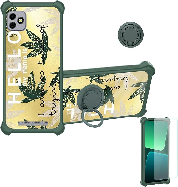 jioeuinly Case for Opel Mobile Smart 55Q Case Compatible with Opel Mobile Smart 55Q Phone Case Cover [with Tempered Glass Screen Protector][Ring Support][Golden Reflect Light] DJL-SY