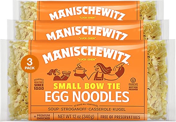Manischewitz Small Farfalle Pasta | Small Bow Tie Egg Noodles, 12oz (3 Pack) | Homestyle Taste & Texture, Enriched, Perfect for Kasha Varnishkes, No Preservatives, Kosher