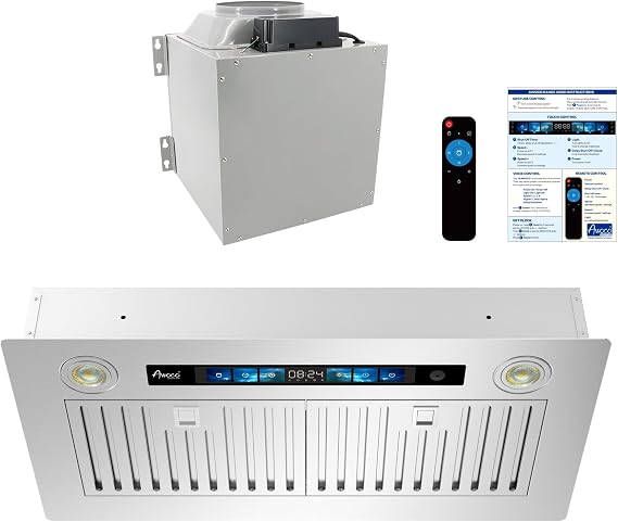 28"Wx15"D Split Insert Ceiling Mount Range Hood with 8" Remote Blower