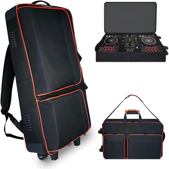 DJ Controller Case with Wheels for DDJ FLX10 | Rolling DJ Controller Padded Backpack with Multi-Pocket,Laptops Compartment,Waterproof and Wear-resistant Fits 1000/XDJ-RR/RX/FLX4/GRV6/REV1/REV5/REV7