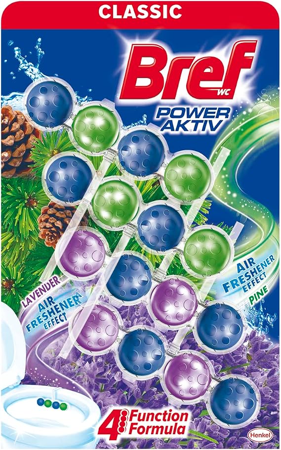Bref Power Active Pine and Lavender Scented 4-Piece Toilet Block 4 x 50 g, Pine & Lavender 4
