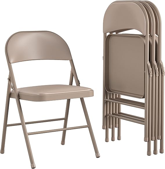 Cosco Vinyl Folding Chair, 4 Pack, Antique Linen