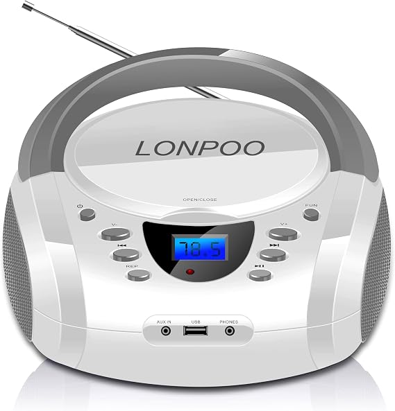 LONPOO Portable Home CD Players Boombox with Speakers