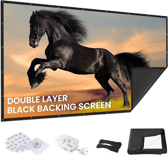 72 Inch Projector Screen with Black Backing, Foldable 16:9