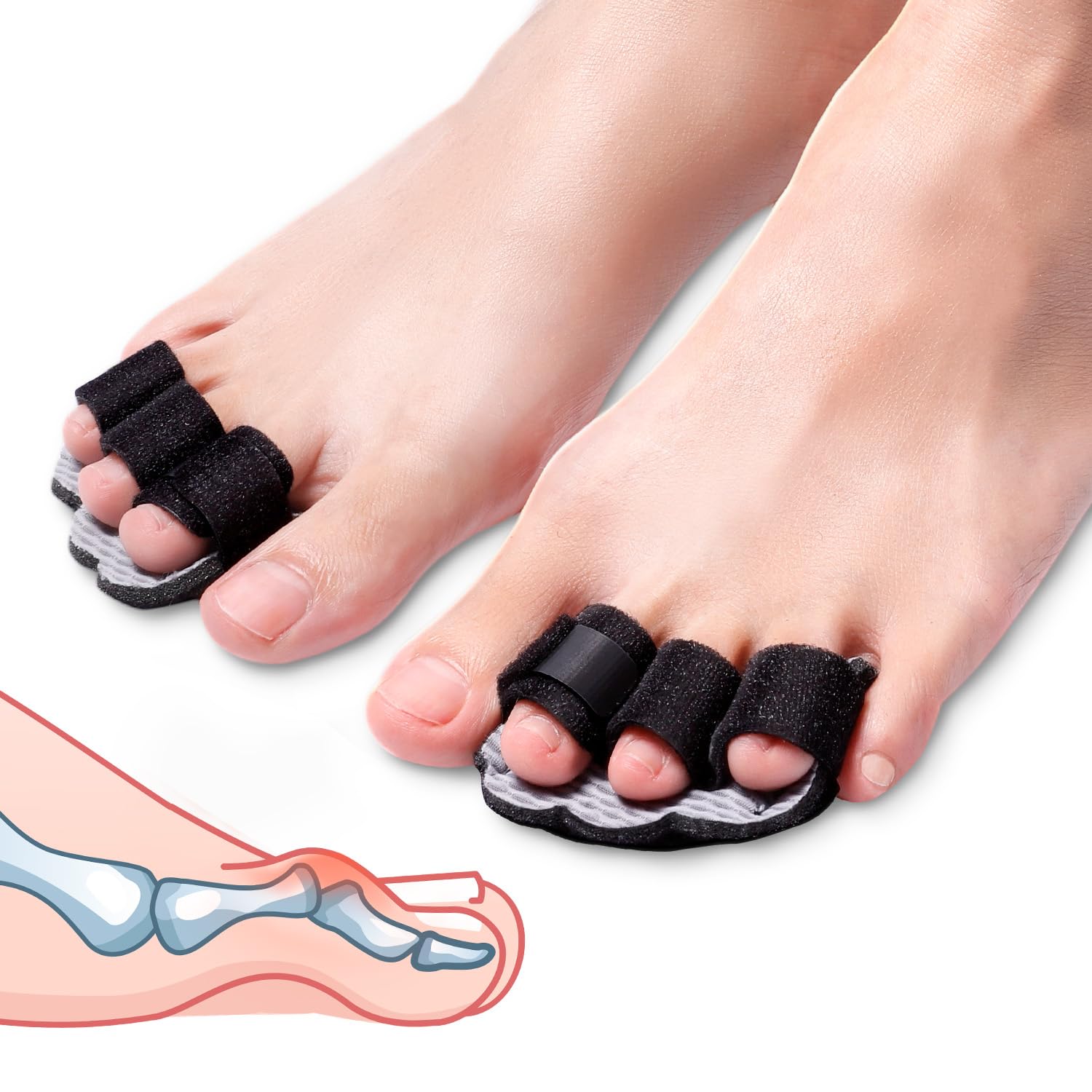 Hammer Toe Straightener Corrector Splint Brace for Women fit 2nd 3rd and 4th Toes - (L-Black) - 1 Pair