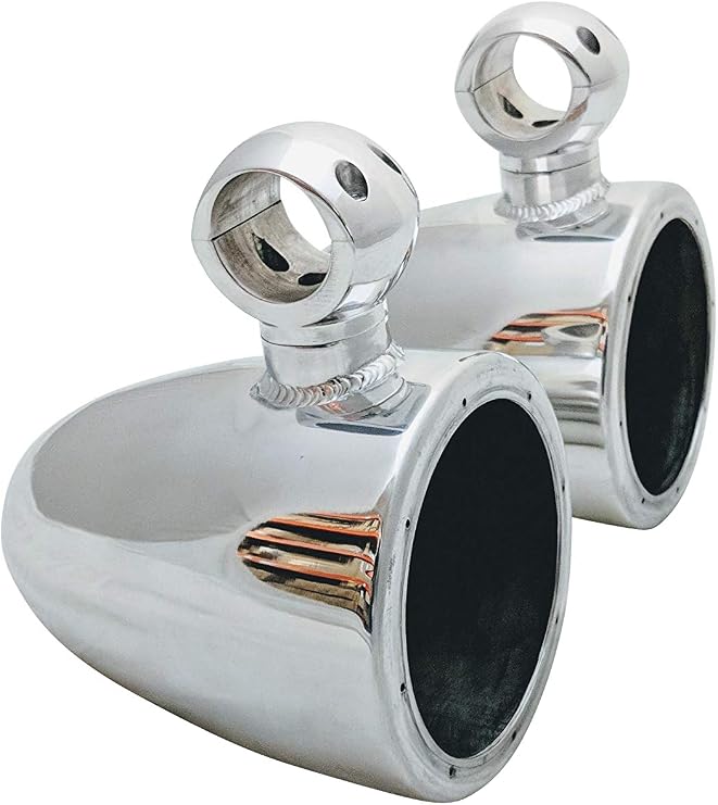 Krypt Towers 5.25 Motorcycle Crash Bar Speaker Pods, Clamp On Highway Engine Guard Audio Can Installation, Stereo Systems, Dimensions: 6" Diameter x 5" Depth x 6.5" (Polished)
