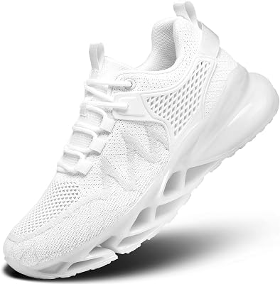 Chopben Mens Air Running Sneakers Blade Walking Fashion Shoes Comfortable Lace Up Workout Sport Athletic Tennis Gym Shoes White, 9.5