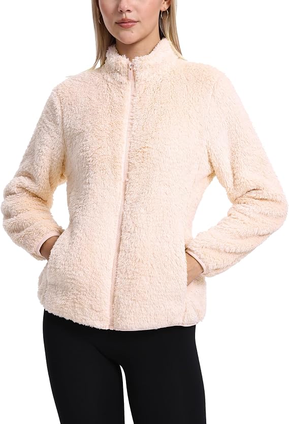 Argstar Women's Fuzzy Fleece Jacket with 4 Pockets