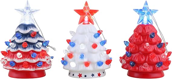Set of 3 Mini Nostalgic Ceramic Patriotic Trees