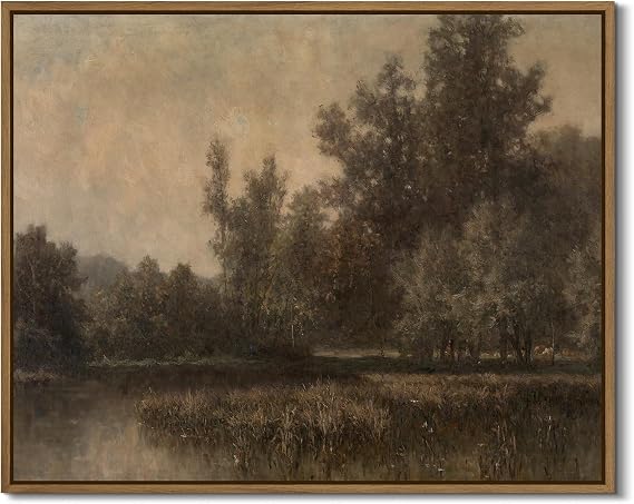 Vintage Landscape Art Prints Forest Lake Scenery Wall Art Moody Swamp Pictures Wall Decor Nature Wilderness Illustrations Fine Art Decor Framed for Living Room Bedroom Farmhouse Office - 8x10 Inch