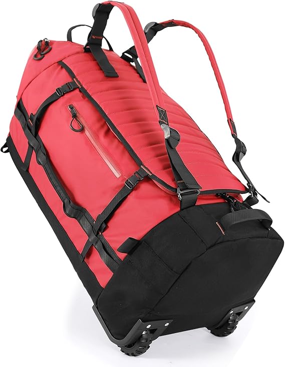Rolling Duffle Bag with Wheels,86L 30Folding Duffle Backpack with 2 Wheels,Travel Bag with Separate Shoe Compartment,Red