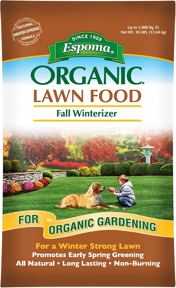 Espoma Organic Fall Winterizer 8-0-5 Natural & Organic Lawn Food. Long Lasting Organic Nitrogen & Potassium for a Winter Strong Lawn. 30 lb. Bag Covers up to 5,000 Sq. Ft.