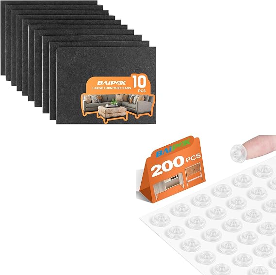 10 Pack Large Furniture Felt Pads and 200pcs Self Adhesive Rubber Bumpers