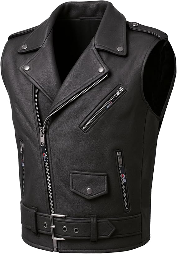Jackets 4 Bikes Men's Classic Buffalo Leather Motorcycle Biker Vest | Vintage Cruiser Vest for Men, | Stylish Street Club Riding Black L