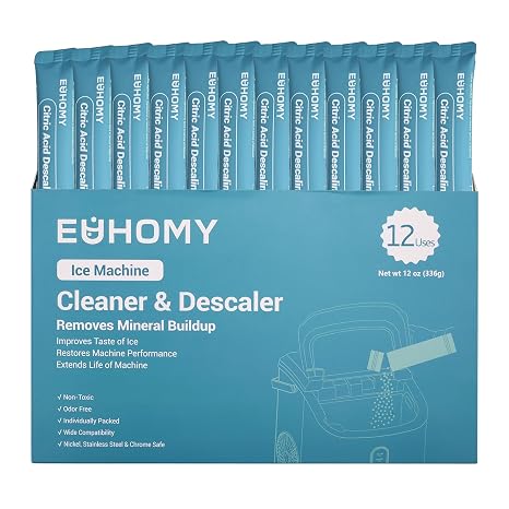 EUHOMY Ice Maker Cleaner & Descaler | 12 Use & Individually Packed for Each Use | Ice Machine Cleaner with Organic Citric Acid Descaling Powder Compatible with All Brands