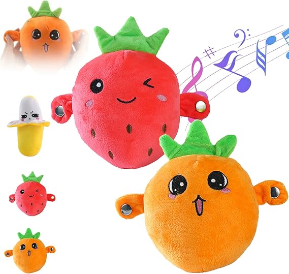 Interactive Music Plush Toy, Touch Sensitive Soft Fruit Musical Toy for Child Learning & Group Play, Induction Singing Sensory Toy for Kids Early Education, Parent-Child Play Fun (2Pcs-A)