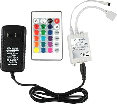 24 Key LED Strip Lights IR Remote Controller, Wireless Rectifier Control Box, DC 12V 3A Power Supply Plug Adapter for 2835 3528 5050 RGB LED Strip Lights Flexible Tape Lighting