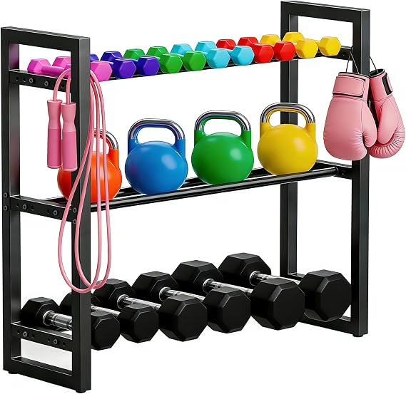 3-Tier Dumbbell Rack – Heavy-Duty Metal Weight Storage Stand, Space-Saving Organizer for Home Gym & Fitness Studio, 360lb Capacity (Dumbbells Not Included)