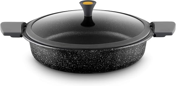 Castey Vulcano 30cm / 12" Inch Cast Aluminium Shallow Casserole Pot With Glass Lid (suitable for ove