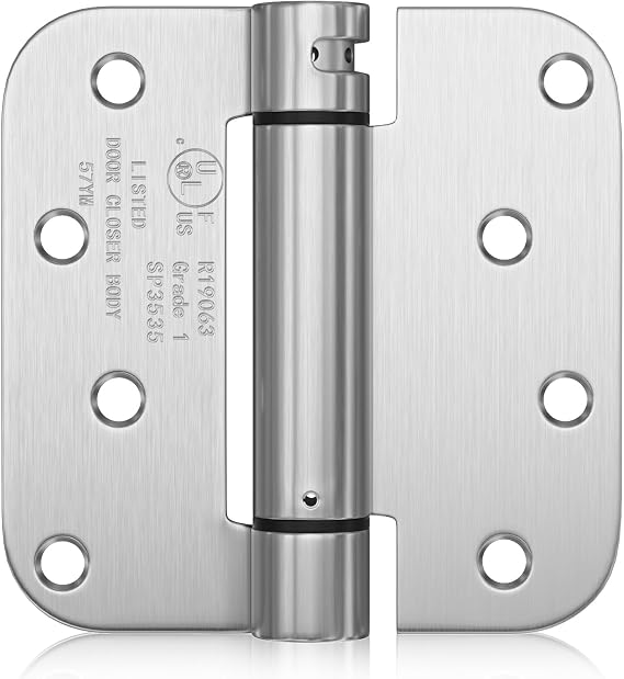 Haidms 3 Pack Self Closing Door Hinges 4 Inch Brushed Nickel Spring Hinge with 5/8'' Radius Corner Adjustable Tension Spring Loaded Hinges for Heavy Duty Exterior Door