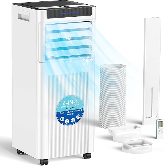 10000 BTU Portable Air Conditioners, Portable AC up to 450 Sq.Ft,4 in 1 Portable AC Unit with Cool,Dehumidifier,Fan Modes&Sleep,Remote Control&24H Timer,AC Unit for Bedrooms