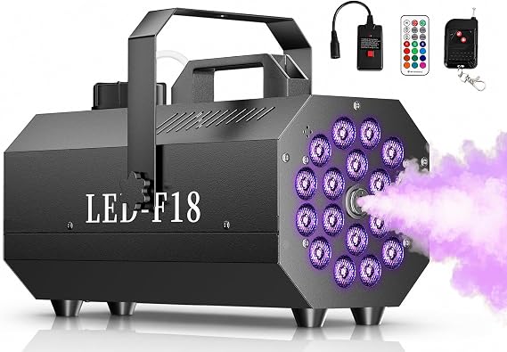 1200W Fog Machine, 6000CFM for Halloween, 18 LED Lights & Remote
