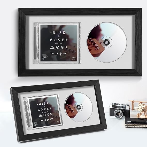2pcs CD Display Frame for CD Case and Discs with Solid Wood, Wall Mounted and Desktop Signed CD Display Frame, White Style, 7.9"x14.3"