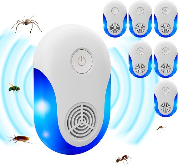 Upgraded Ultrasonic Repellent Indoor 6 Packs, Mouse Traps Insert Plug in, Insect, Roach, Rodent, Bugs, Ant, Mosquito, Mice, Spider Electronic Plug in Pest Control for House, Warehouse, Office (6)