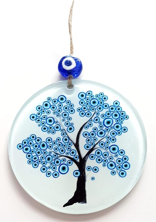 Evil Eye Tree Fusion Glass Evil Eye Beaded Wall Decor