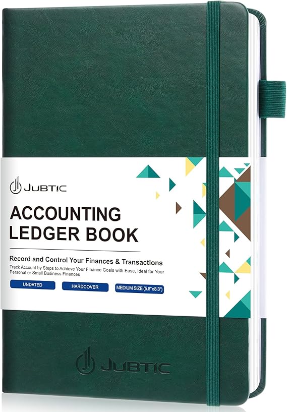 JUBTIC Hardcover Accounting Ledger Book, Bookkeeping Journal, Dark Green