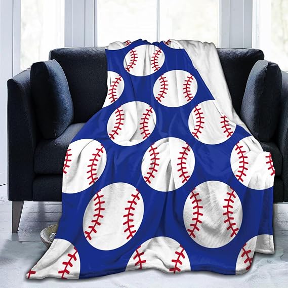 Baseball Navy Blue Sport Ball Throw Blanket Soft Bed Bedding Warm Cozy Plush Flannel Fleece Blankets Gifts for Kids Boys Teens Men, Sofa Couch Bedroom Home Decor, 60"x50"